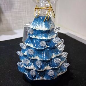 MR. CHRISTMAS Ornament Mini Blue Ceramic Light Up Tree 5" BRAND-NEW w/tags